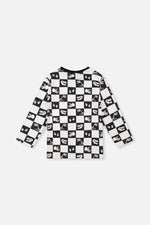 Organic Cotton Long Sleeve T-Shirt Black And White Checker - J20U70_2J059