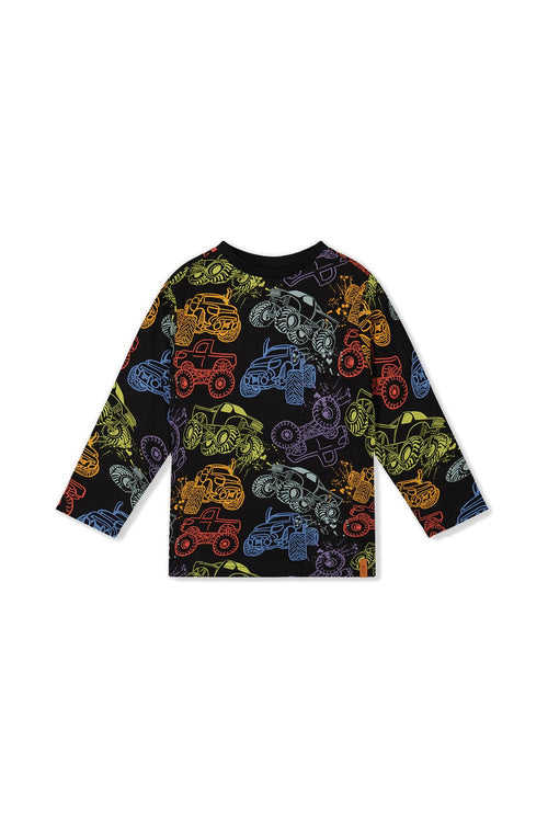 Organic Cotton Long Sleeve T-Shirt Black Monster Truck Print - J20U70_2J260