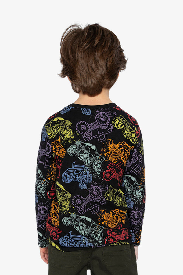 Organic Cotton Long Sleeve T-Shirt Black Monster Truck Print - J20U70_2J260