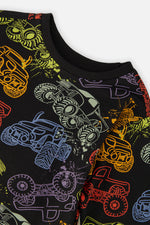 Organic Cotton Long Sleeve T-Shirt Black Monster Truck Print - J20U70_2J260