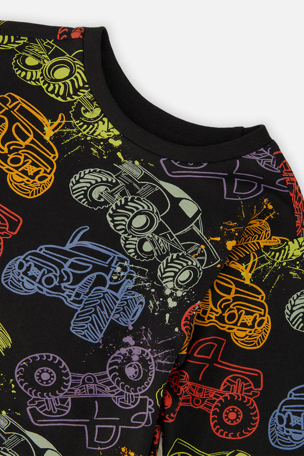 Organic Cotton Long Sleeve T-Shirt Black Monster Truck Print - J20U70_2J260