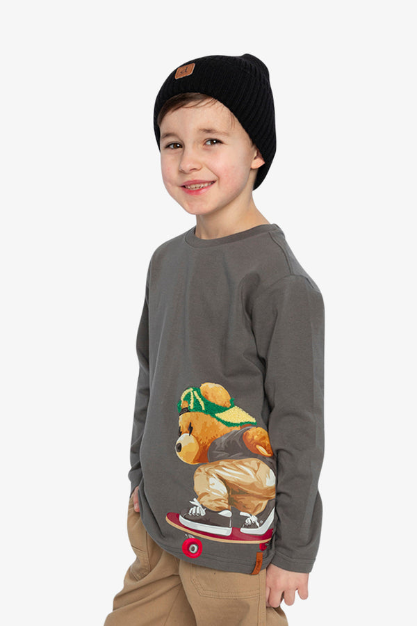 Long Sleeve Organic Cotton T-Shirt Dark Grey - J20U73_09020