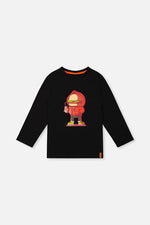 Long Sleeve Organic Cotton T-Shirt Black And Red - J20U73_09990