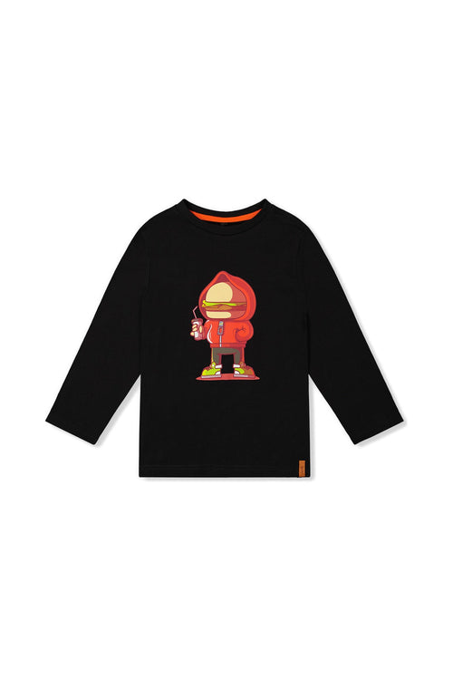 Long Sleeve Organic Cotton T-Shirt Black And Red - J20U73_09990