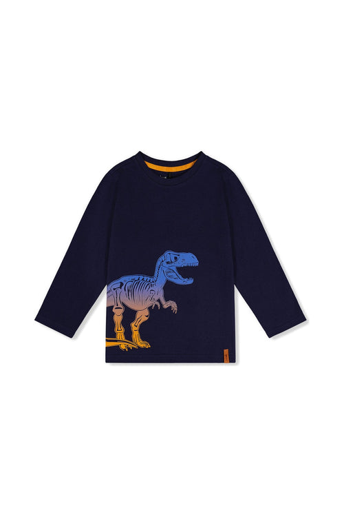 Long Sleeve Organic Cotton T-Shirt Dark Blue And Orange - J20U74_04810