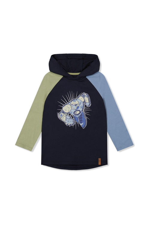 Raglan Hooded T-Shirt Dark Blue And Green - J20U75_04810
