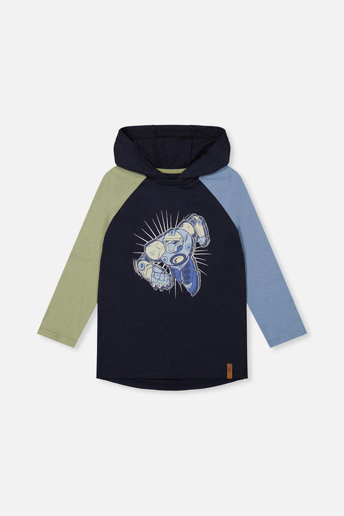 Raglan Hooded T-Shirt Dark Blue And Green - J20U75_04810