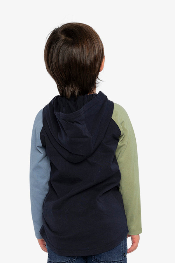 Raglan Hooded T-Shirt Dark Blue And Green - J20U75_04810