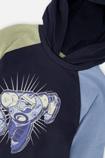 Raglan Hooded T-Shirt Dark Blue And Green - J20U75_04810