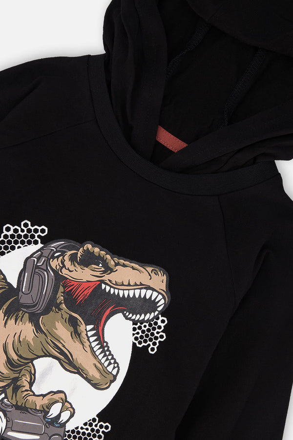 Raglan Hooded T-Shirt Black And Brown - J20U75_09990