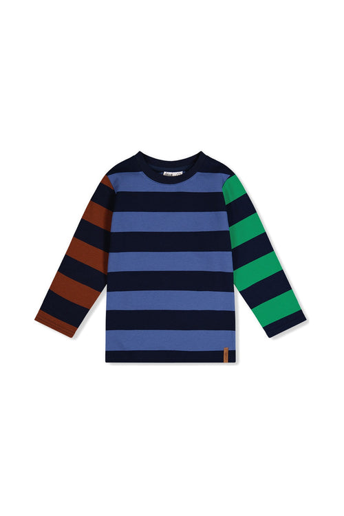 Large Striped Long Sleeve T-Shirt Blue, Green And Brown - J20U76_2J261