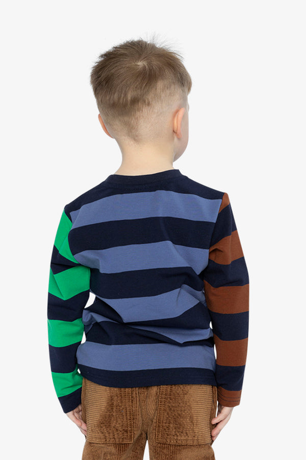 Large Striped Long Sleeve T-Shirt Blue, Green And Brown - J20U76_2J261
