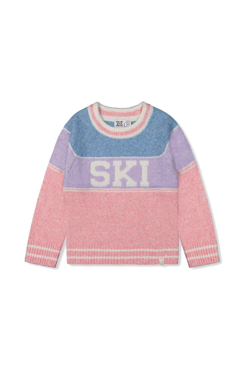 Sweater With Ski Jacquard Light Blue And Light Pink