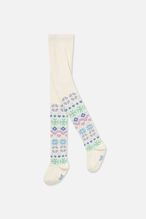 Collants en tricot beige et multicolore