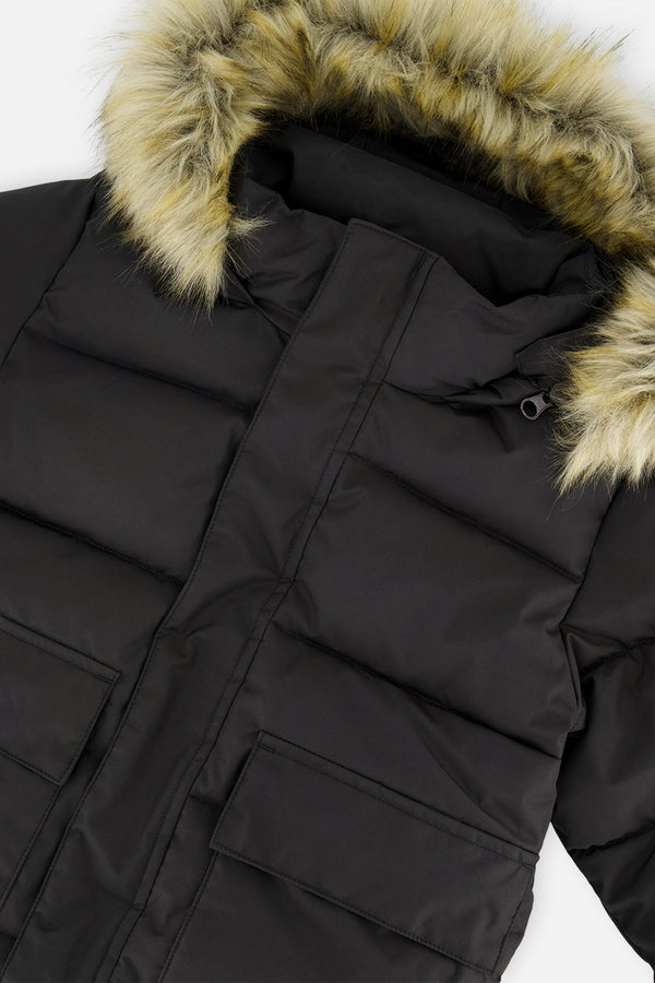 Winter Jacket With Faux-Fur Hood Black - J20W55_09990