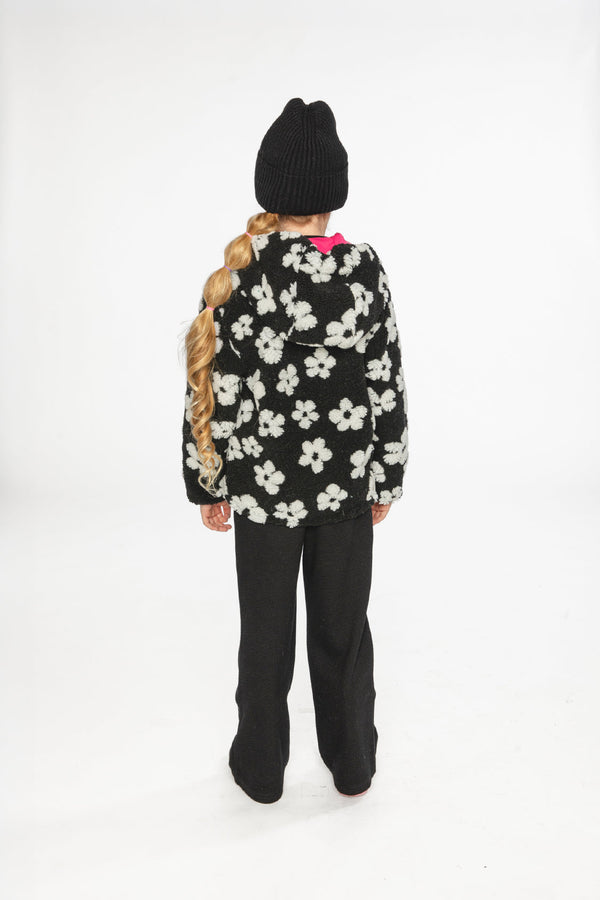 Reversible Mid-Season Jacket Pink And Black Printed Flowers - J20W65_06910