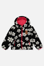 Reversible Mid-Season Jacket Pink And Black Printed Flowers - J20W65_06910