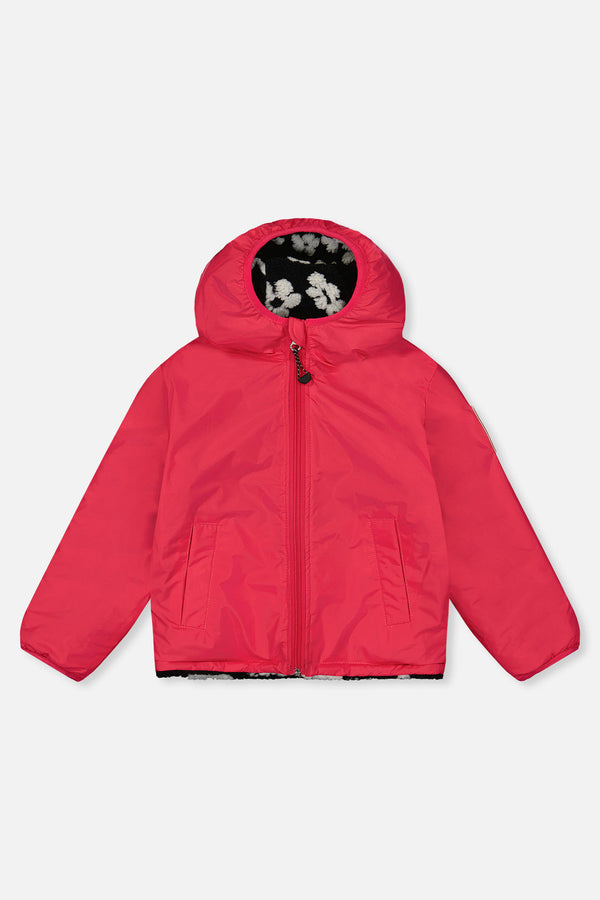 Reversible Mid-Season Jacket Pink And Black Printed Flowers - J20W65_06910