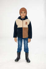 Reversible Mid-Season Jacket Dark Blue, Beige And Brown - J20W68_04810
