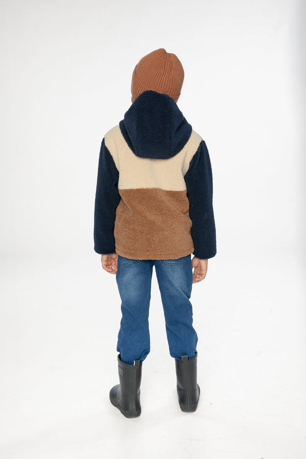 Reversible Mid-Season Jacket Dark Blue, Beige And Brown - J20W68_04810
