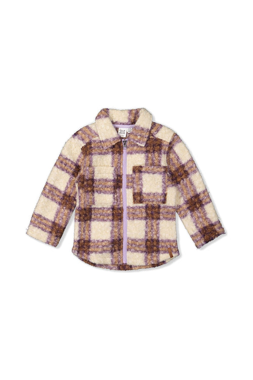Zipped Sherpa Overshirt With Chest Pockets Beige And Mauve Plaid - J20YG17_2J280