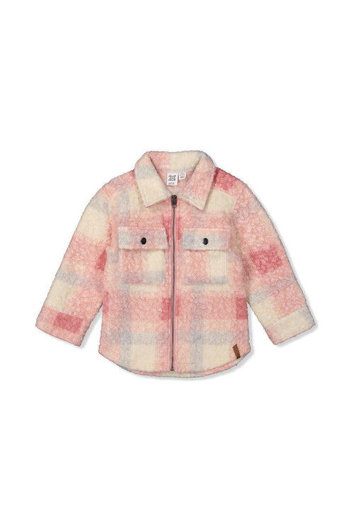 Zipped Plaid Overshirt With Chest Pockets Beige And Pink Plaid - J20YG18_2J281