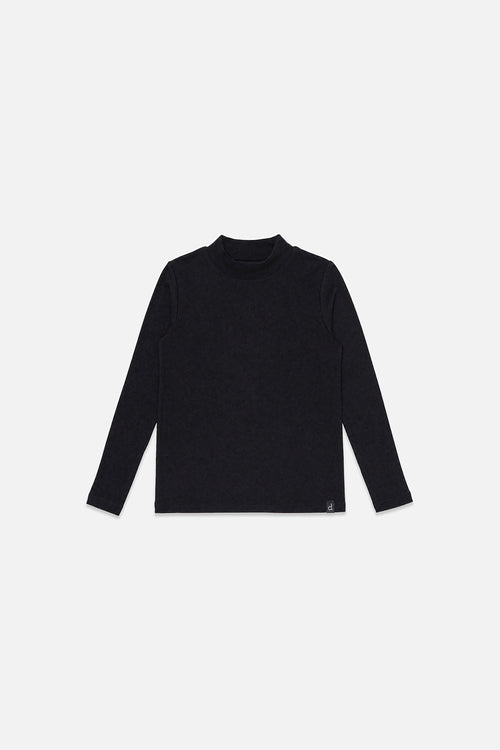 Brushed Rib Crew Neck Top Black