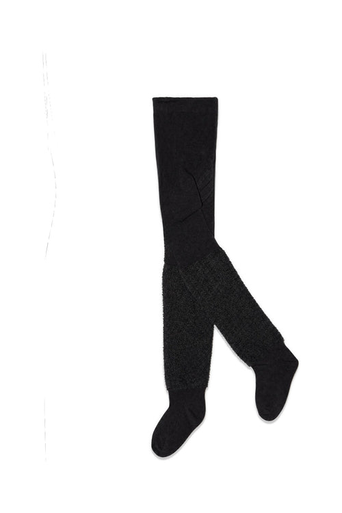 Knit Textured Fur Tights Black