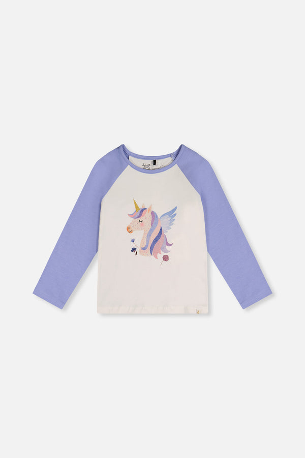 Raglan Organic Cotton T-Shirt Violet And Off-White - J20Z70_05011