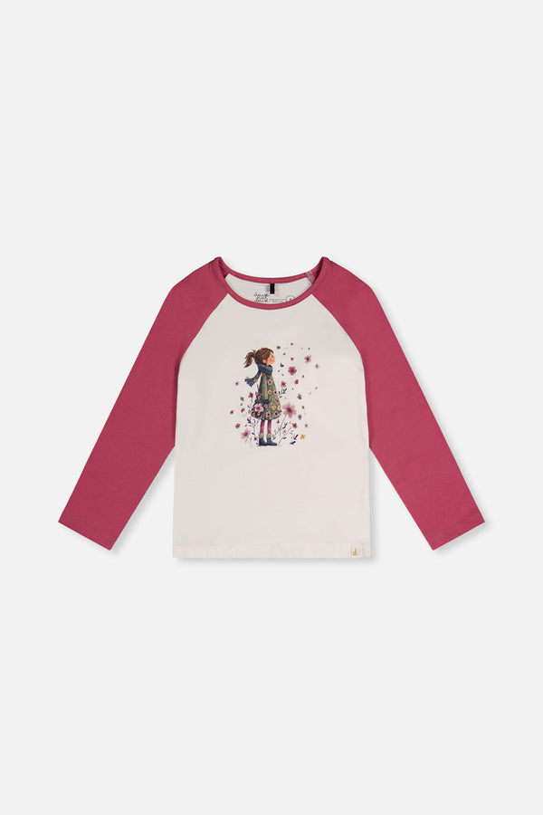 Raglan Organic Cotton T-Shirt Pinkish Violet And White - J20Z70_05700