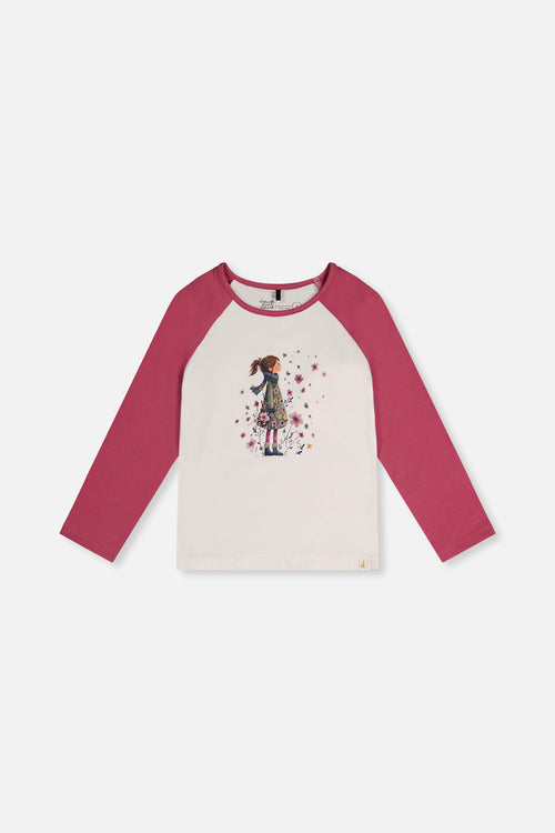Raglan Organic Cotton T-Shirt Pinkish Violet And White - J20Z70_05700