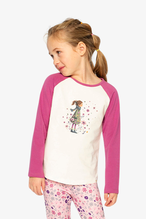Raglan Organic Cotton T-Shirt Pinkish Violet And White - J20Z70_05700