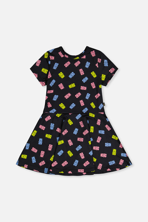 Short Sleeve Dress Black Printed Gummy Bears - J20Z85_2J033
