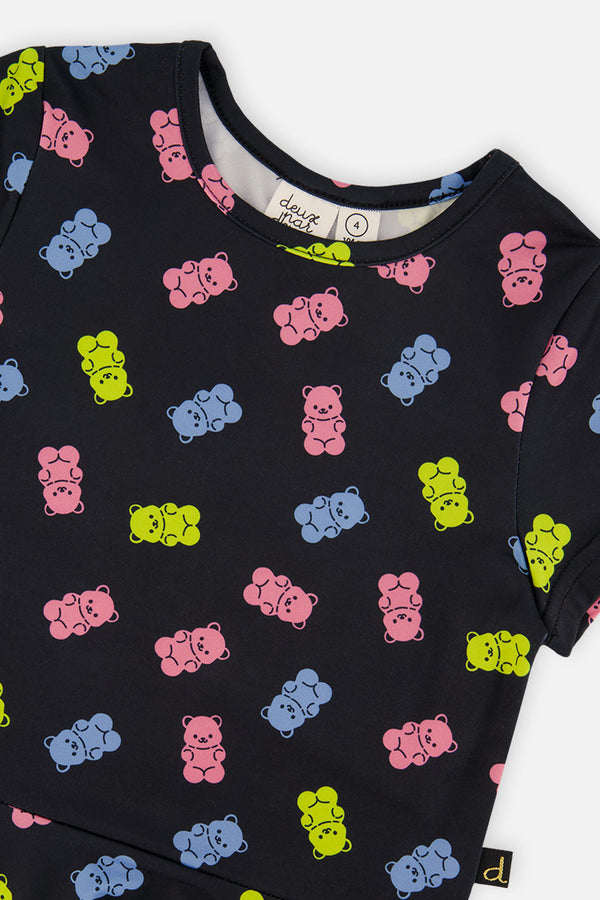 Short Sleeve Dress Black Printed Gummy Bears - J20Z85_2J033