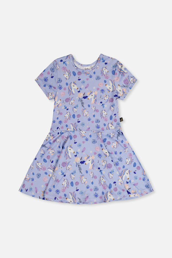 Short Sleeve Dress Purple Unicorn Print - J20Z85_2J289