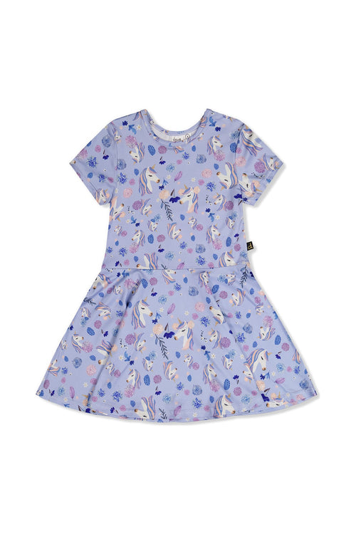 Short Sleeve Dress Purple Unicorn Print - J20Z85_2J289
