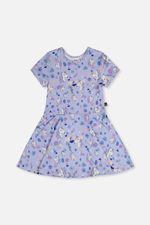 Short Sleeve Dress Purple Unicorn Print - J20Z85_2J289