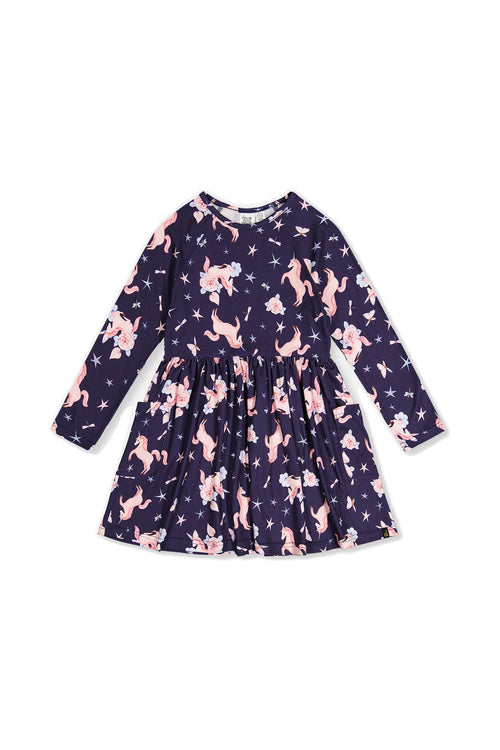Long Sleeve Dress Navy Unicorn Print - J20Z86_2J083