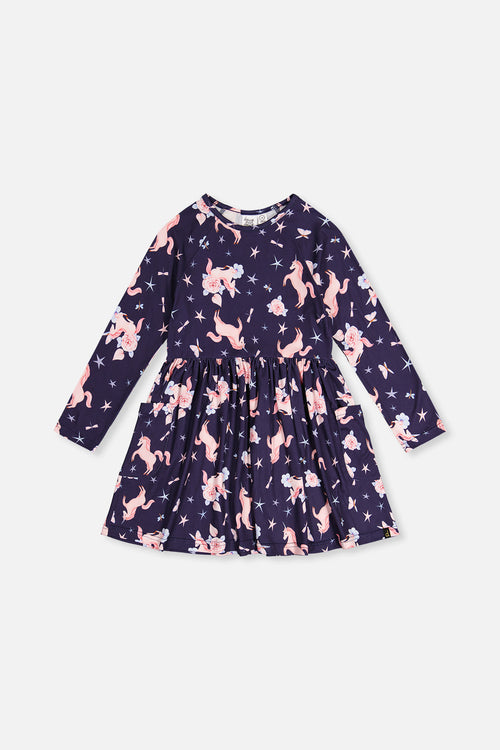 Long Sleeve Dress Navy Unicorn Print - J20Z86_2J083