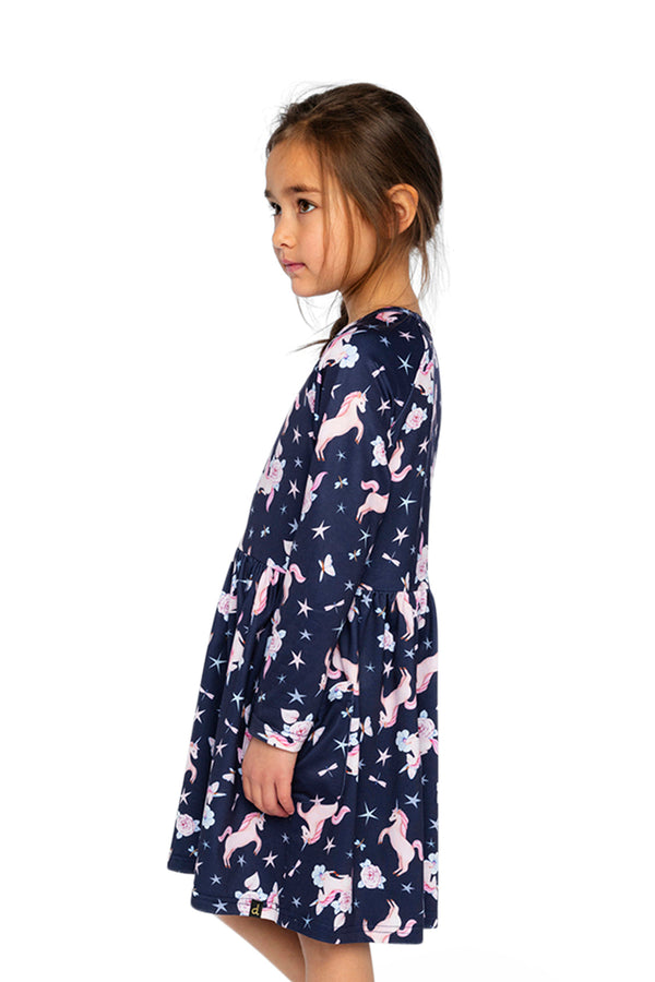 Long Sleeve Dress Navy Unicorn Print - J20Z86_2J083
