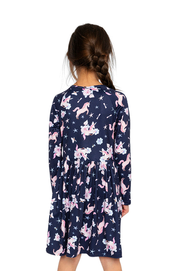 Long Sleeve Dress Navy Unicorn Print - J20Z86_2J083