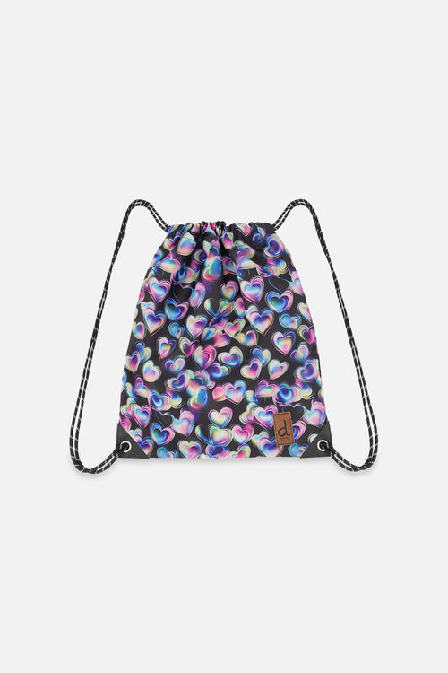 Drawstring Bag Black Printed With Hearts - J20ZSC_2J028