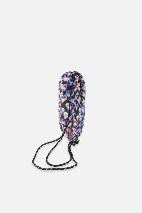 Drawstring Bag Black Printed With Hearts - J20ZSC_2J028