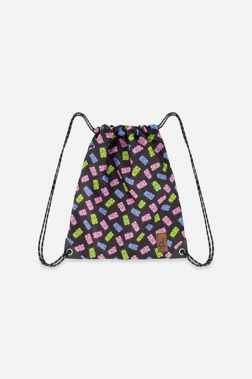 Drawstring Bag Black Printed Gummy Bears - J20ZSC_2J033