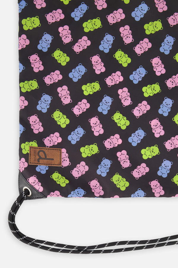 Drawstring Bag Black Printed Gummy Bears - J20ZSC_2J033