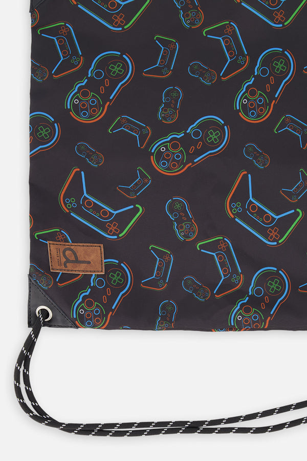 Drawstring Bag Black Printed Controller - J20ZSC_2J090