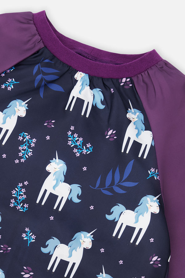 Tablier bleu et violet imprimé licornes