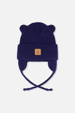 Baby Knit Hat With Strings Navy Blue - J20ZW08_04790