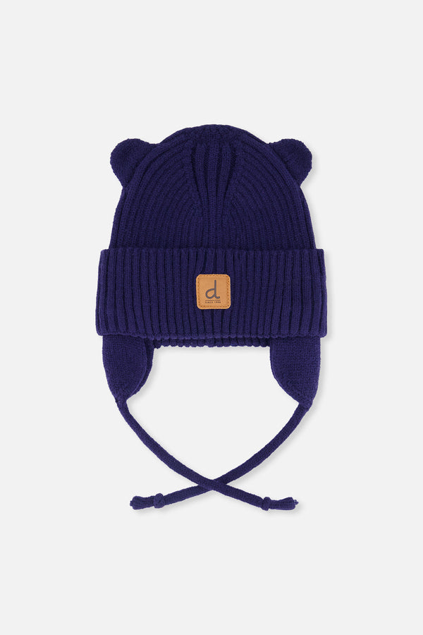 Baby Knit Hat With Strings Navy Blue - J20ZW08_04790