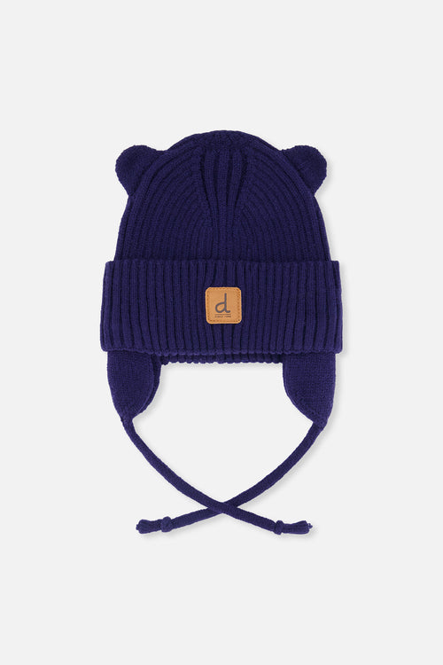 Baby Knit Hat With Strings Navy Blue - J20ZW08_04790